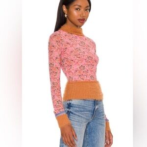 Free People Cosmo Cuff Top Pink Purple Sheer Mesh Festival Long Sleeve S